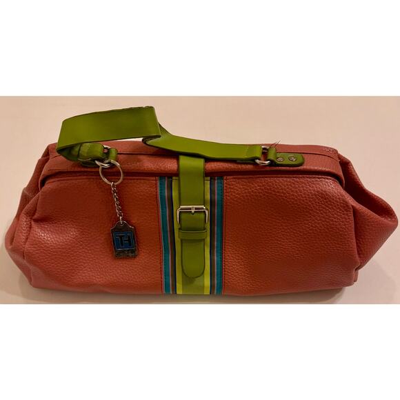 Tommy Hilfiger Pink/Green Shoulder Bag w/Charm Y2K Front Snap - Picture 1 of 9